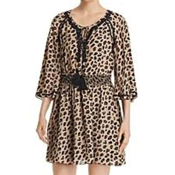 Kobi Halperin Dress Mini Leopard Silk Animal Natural Tassel Silk 3/4 Sle… - Picture 2 of 10